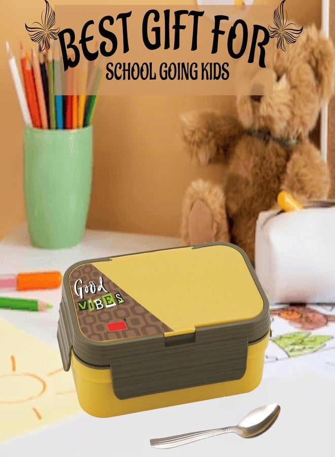 نابيا علبة غداء مدرسية من الفولاذ المقاوم للصدأ من نابيا، ذات قسمين، مانعة للتسرب وخالية من مادة BPA، مع ملعقة فولاذية، (أصفر) - Image 2